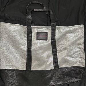 Victoria's Secret Metallic Silver and Black Duffel Bag